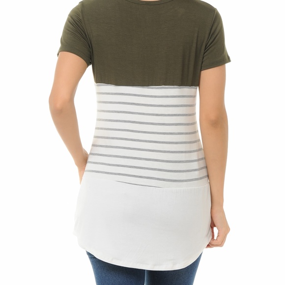 Olive Color Block Stripe Tunic Top - Picture 3 of 3
